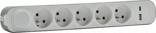 Plastrol Power Strip 5 Positions with 1 USB-A, 1 USB-C, Switch and Cable 3m