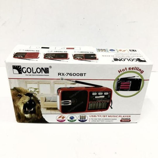 Golon RX-7600BT Φορητό Ραδιόφωνο Επαναφορτιζόμενο με Bluetooth και USB Κόκκινο