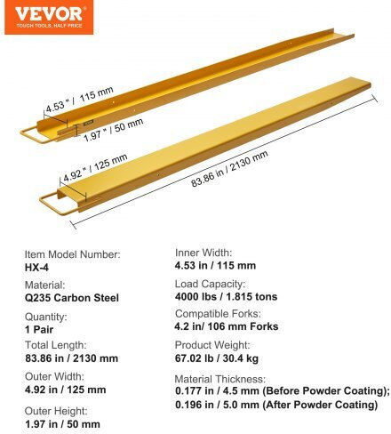 Vevor 84" Fork Extensions Durable Steel Yellow Jzhctyts84inmifs9v0