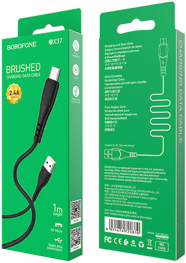 Borofone Bx37 Wieldy Regular USB 2.0 to micro USB Cable Μαύρο 1m (tt70599) 1τμχ