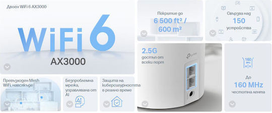 TP-LINK Deco X50 Pro WiFi Мрежа на мрежови точки Точка за достъп Wi‑Fi 6 - Wi‑Fi 6 Двулентов (2.4 и 5GHz) в Троен комплект Бял