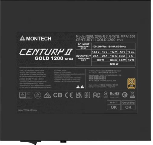 Montech Century II 1200W Сив Компютърно захранване Пълен модул 80 Plus Gold