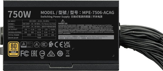 CoolerMaster MWE 750 rev. 3.0 750W Black Computer Power Supply Full Wired 80 Plus Gold