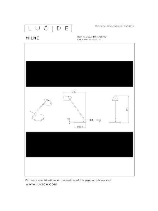 Lucide Lightning Milne LED Φωτιστικό Γραφείου σε Μαύρο Χρώμα