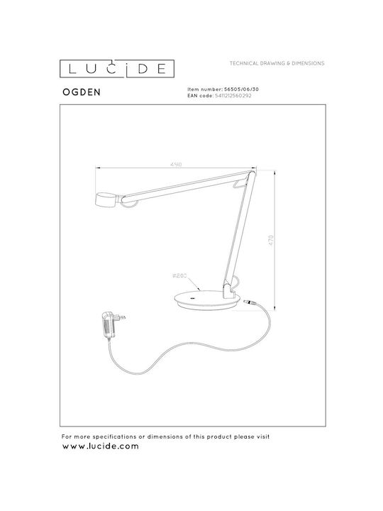 Lucide Lightning Ogden LED Office Lamp in Black Color