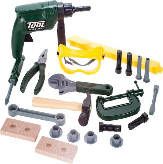 Idealstore Bricobest Tool Set Drill Pliers Hammer Wrenches Many Accessories Develops Creativity Coordination Imagination Green Color