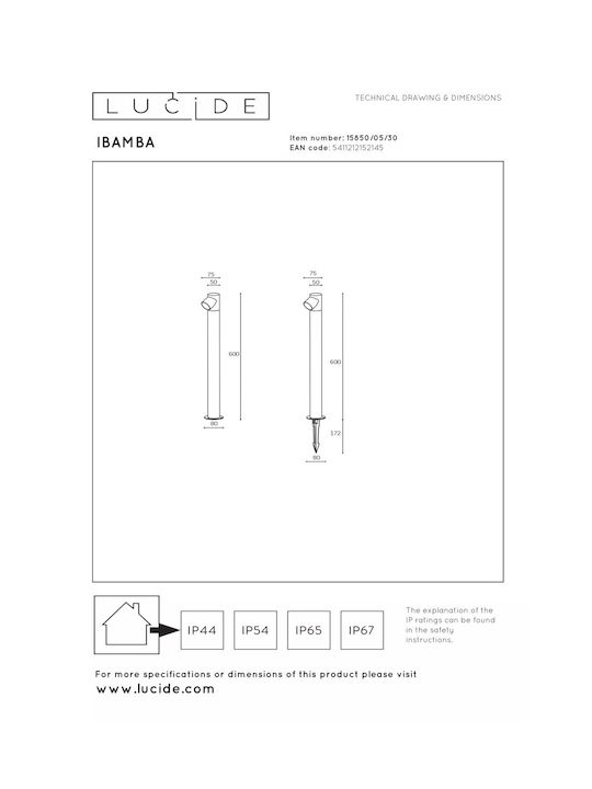 Lucide Lightning Ibamba Φωτιστικό Κολωνάκι LED Εξωτερικού Χώρου με Θερμό Λευκό Φως IP65 Μαύρο