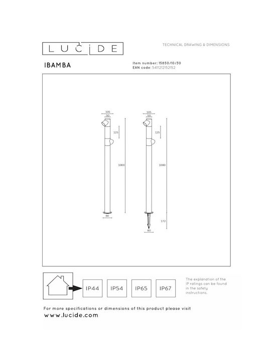 Lucide Lightning Ibamba Φωτιστικό Κολωνάκι LED Εξωτερικού Χώρου με Θερμό Λευκό Φως IP65 Μαύρο