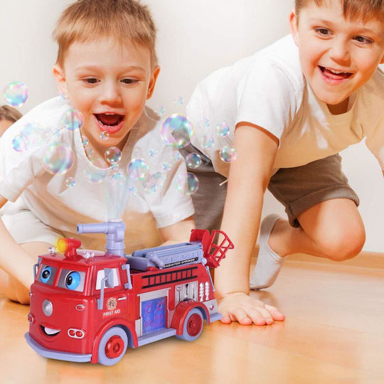 Camion de Pompieri Interactiv Idealstore Bubble Fun Echipat cu un Tun Mobil care Eliberează Bule Funcții de Sunet și Lumină Funcție de Evitare a Obstacolelor