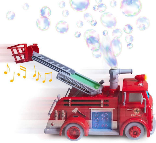 Camion de Pompieri Interactiv Idealstore Bubble Fun Echipat cu un Tun Mobil care Eliberează Bule Funcții de Sunet și Lumină Funcție de Evitare a Obstacolelor