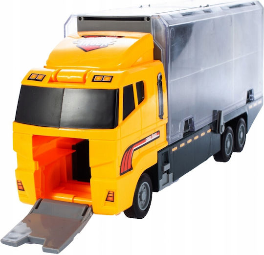 Camion Interactiv cu Remorcă Idealstore Galben Mare Dimensiuni 35 X 9.5 X 15.5 Cm Echipat cu 6 Vehicule de Construcție care Oferă Ore de Distracție și Divertisment