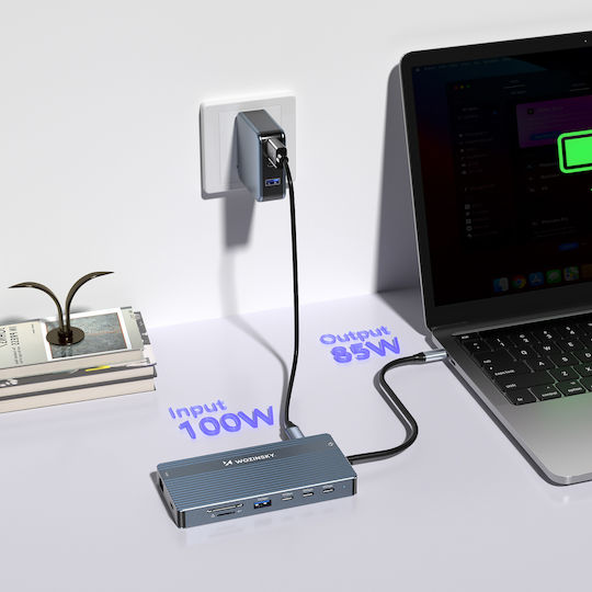 Wozinsky WDS03Y5S USB-C Docking Station mit HDMI 4K PD Ethernet und Verbindung 3 Monitore Gray