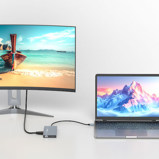 Wozinsky WDS03Y5S USB-C Docking Station mit HDMI 4K PD Ethernet und Verbindung 3 Monitore Gray