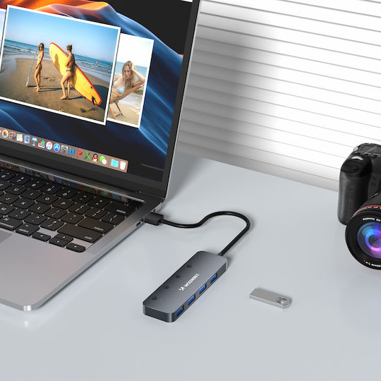 Wozinsky Hub 4 Θυρών USB 3.0 με σύνδεση USB-A Γκρι