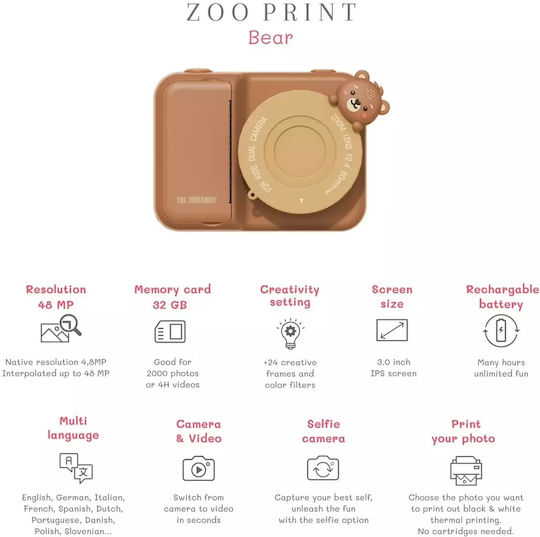 The Zoofamily Urban Zoo Bear Children's Camera 48MP with Thermal Printing Beige