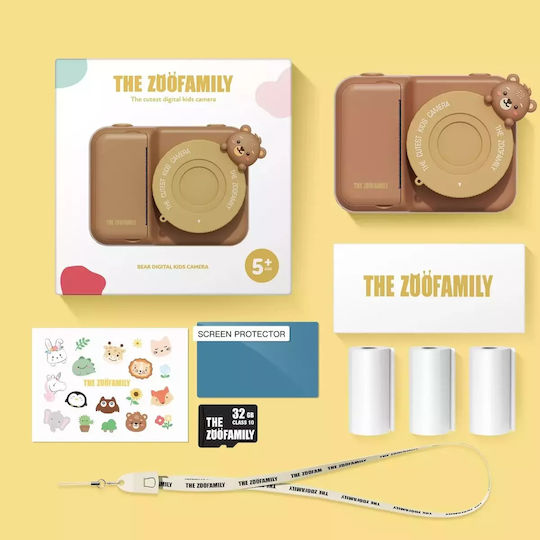The Zoofamily Urban Zoo Bear Children's Camera 48MP with Thermal Printing Beige