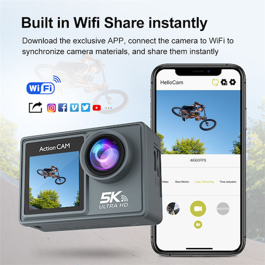 idl-M40R 256GB Action Camera 5K Underwater with Screen 2" and Wi-Fi Black
