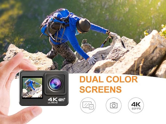 idl-Q60AR 128GB Cameră de Acțiune 4K Ultra HD Subacvatică (cu Carcasă) cu Ecran 2" și Wi-Fi Neagră