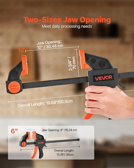 Vevor Bar Clamps Woodworking 2-pcs 30.48cm 2-pcs 15.24cm Clamp Spreader
