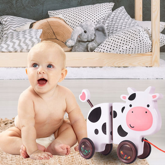 Jucărie Interactivă Văcuța Fericită Idealstore Dimensiune 18 X 19 X 9 Cm Dotată cu Frânghie Fabricată din Plastic de Înaltă Calitate Roți Acoperite cu Cauciuc Bile Umplute Poate Fi Separată în 2 Părți