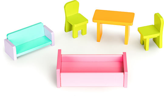 Căsuță de păpuși din lemn Idealstore Sunny Residence 3 nivele independente 5 camere distincte 5 piese de mobilier realizate din lemn de înaltă calitate