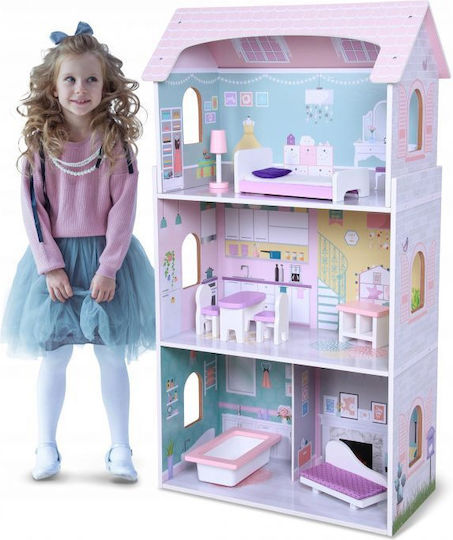 Wooden Dollhouse Kids Bigshot Bs4121pnk 3 Levels 4 Rooms Bathroom Kitchen Furniture Pink