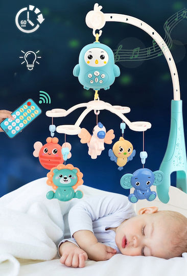 Multifunctional Interactive Happy Bed Bell Idealstore 360 Rotation Light Sound Effects Lullabies Animal Stories Detachable Rattles Remote Control Included