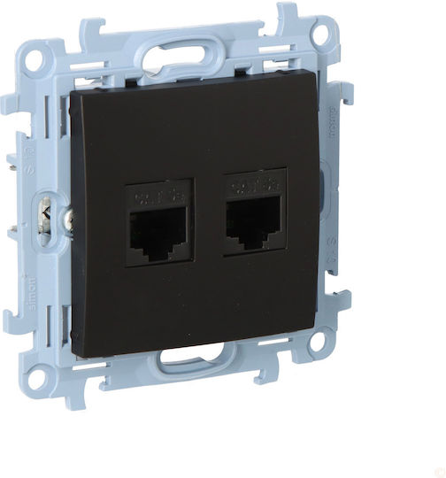 Kontakt-Simon Double Network Socket RJ45 with Cat5e Type Frame in Black Color C52.01/49