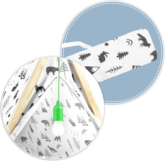 Luminile cortului de joacă Idealstore Tipi Model Tipi Bumbac Natural Perne Saltea Izolatoare Structură Stabilă Pereți Glisanți Husă de Depozitare Design cu Imprimeu Animal