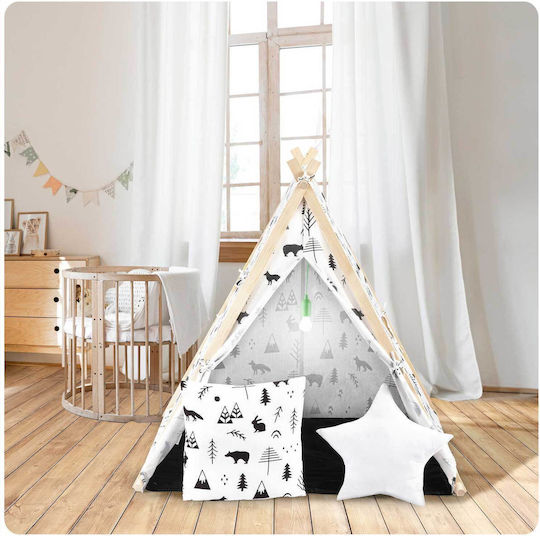 Luminile cortului de joacă Idealstore Tipi Model Tipi Bumbac Natural Perne Saltea Izolatoare Structură Stabilă Pereți Glisanți Husă de Depozitare Design cu Imprimeu Animal