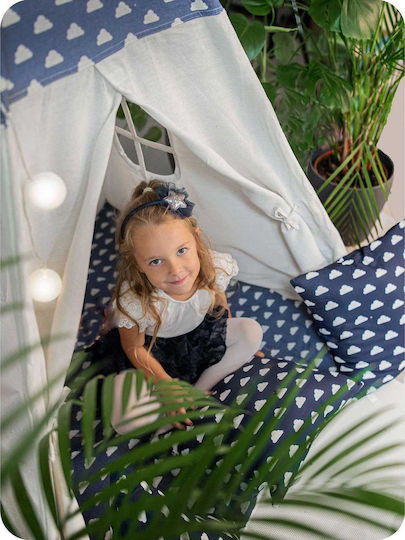 Play Tent Lights Idealstore Tipi Tipi Model Natural Cotton Cushions Insulating Mat Stable Structure Sliding Walls Storage Cover Blue White Color