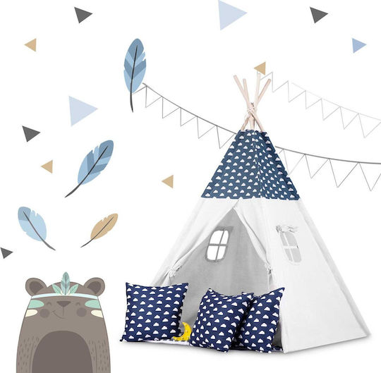 Play Tent Lights Idealstore Tipi Tipi Model Natural Cotton Cushions Insulating Mat Stable Structure Sliding Walls Storage Cover Blue White Color