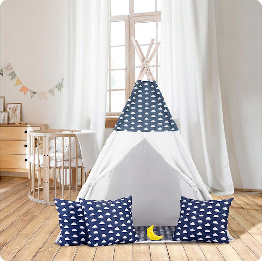 Play Tent Lights Idealstore Tipi Tipi Model Natural Cotton Cushions Insulating Mat Stable Structure Sliding Walls Storage Cover Blue White Color