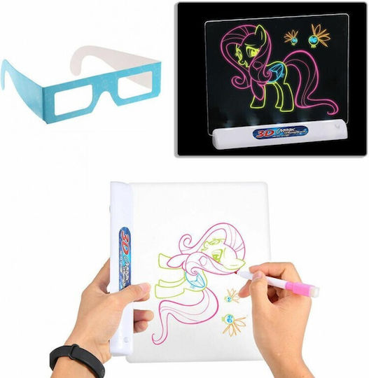 Tablă de desen iluminată 3D pentru copii Happy Drawn Idealstore Dimensiune 25 X 19 cm Include tablă transparentă, suport iluminat, markere, ochelari 3D, șabloane de desen