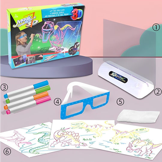 Tablă de desen iluminată 3D pentru copii Happy Drawn Idealstore Dimensiune 25 X 19 cm Include tablă transparentă, suport iluminat, markere, ochelari 3D, șabloane de desen