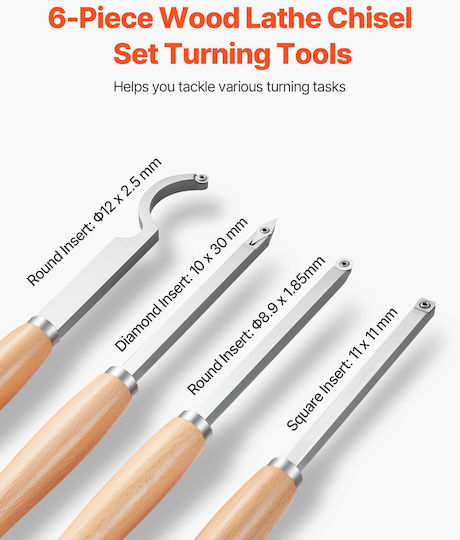 Vevor 6pcs Wood Lathe Chisel Set Hss Turning Tools Storage Box Lathe Finisher