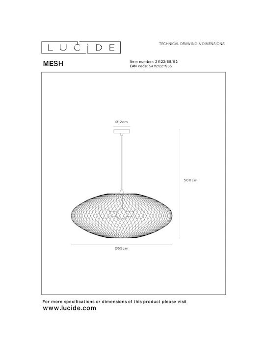 Lucide Lightning Mesh Pendant Light Gold 85x85cm