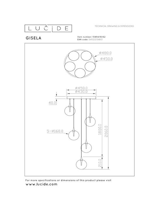Lucide Lightning Κρεμαστό Φωτιστικό Μελί LED με Θερμό Λευκό Φως 48x48εκ.