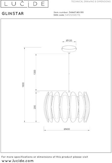Lucide Lightning Glinstar Κρεμαστό Φωτιστικό Πολύχρωμο με Ντουί E27 40x40εκ.