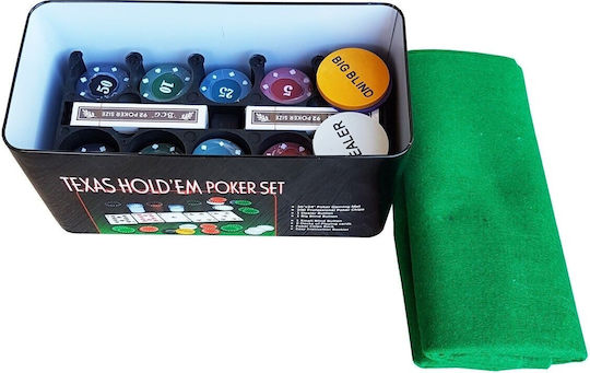 Set 200 Poker Chips in Metallic Box with Felt
