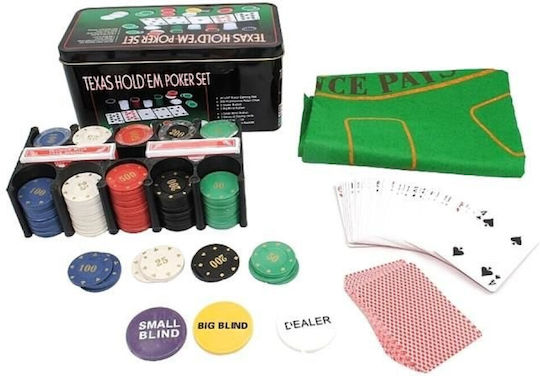 Set 200 Poker Chips in Metallic Box with Felt