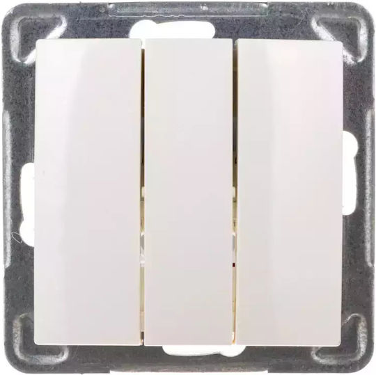 Ospel Recessed Wall Switch Lighting Triple without Frame Ecru