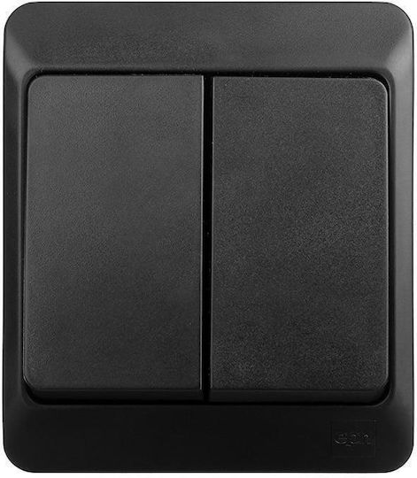Elektro Plast Waterproof Wall-mounted Double Wall Switch with Frame Black