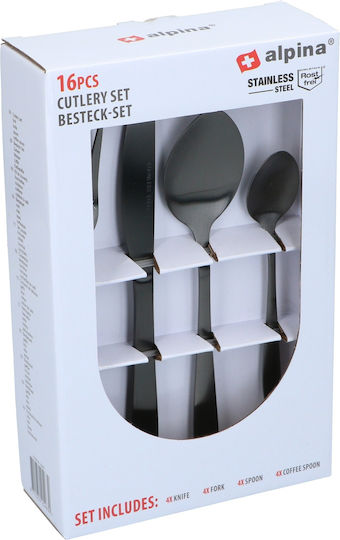 Alpina Appliances Set de Tacâmuri Inoxidabil Negre 16buc