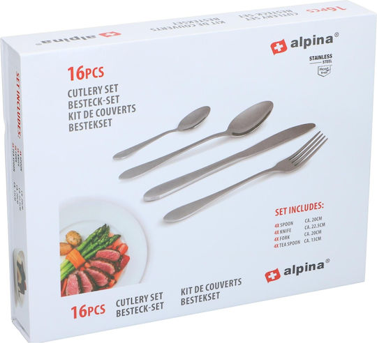 Alpina Appliances Σετ Μαχαιροπίρουνα Ανοξείδωτα Ασημί 16τμχ