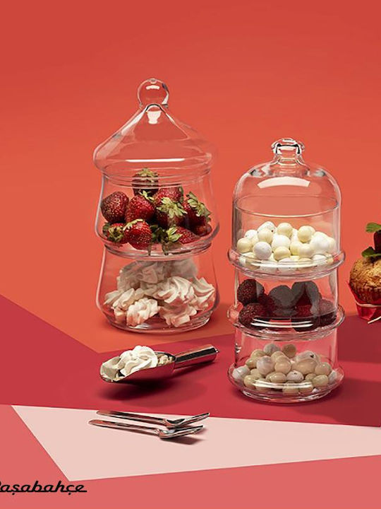 Espiel Glass Dessert Divided Serving Plate with 2 Slots Patisserie Transparent Ø13cmxY26.1cm 11.5x11.5x26.1cm