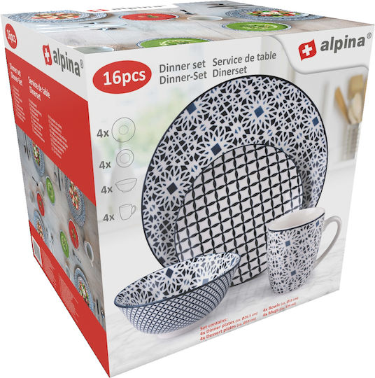 Alpina Appliances Σερβίτσιο Πιάτων από Πορσελάνη Λευκό 16τμχ 8711252495446