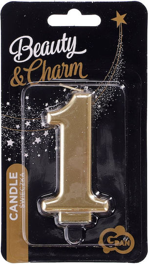 Godan Candle Number 1 Beauty&charm Metallic Gold 8cm