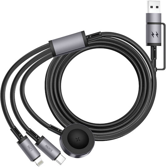 Wiwu Data Regular USB to Lightning / Type-C Cable Μαύρο