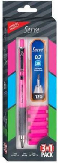 Mechanical Pencil Set – Eraser – Leads “steps Fluo” Pink 0.7mm Serve
